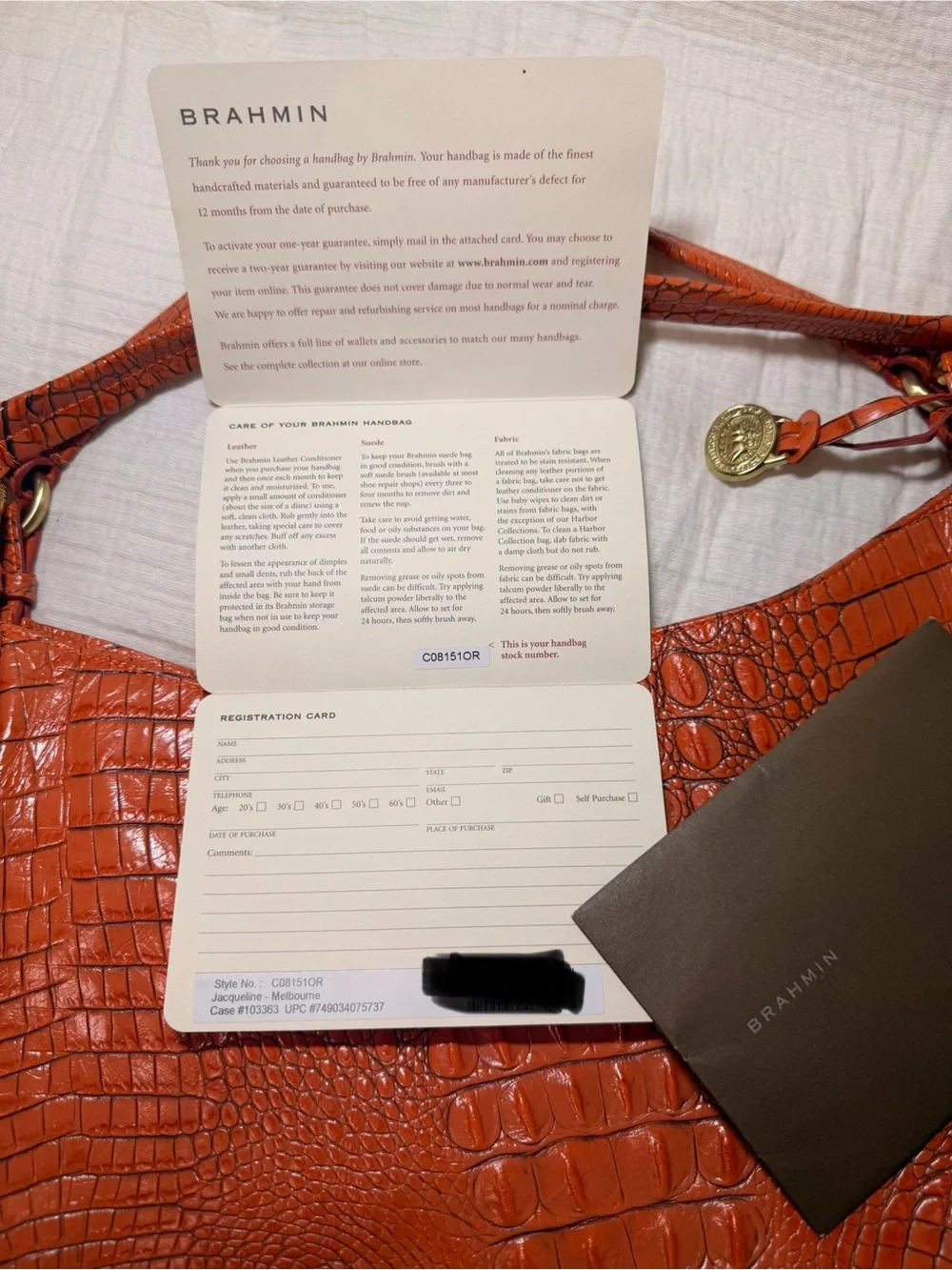 Brahmin Jacqueline Melbourne Orange Croc Embossed Leather Large Hobo Tote